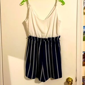 blue and white romper